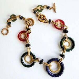 Vintage Stephen Dweck Rare Semi-Precious Glass Circle Link Faceted Onyx Necklace